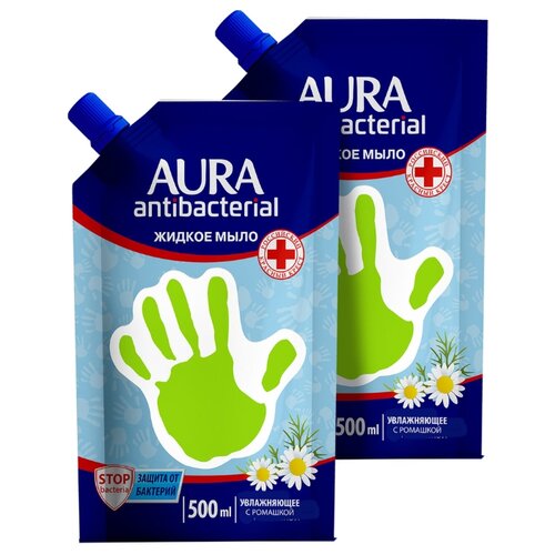 AURA / Набор Антибактериальное жидкое мыло ромашка 2 уп х 500мл мыло жидкое aura ромашка антибактериальное 500 мл