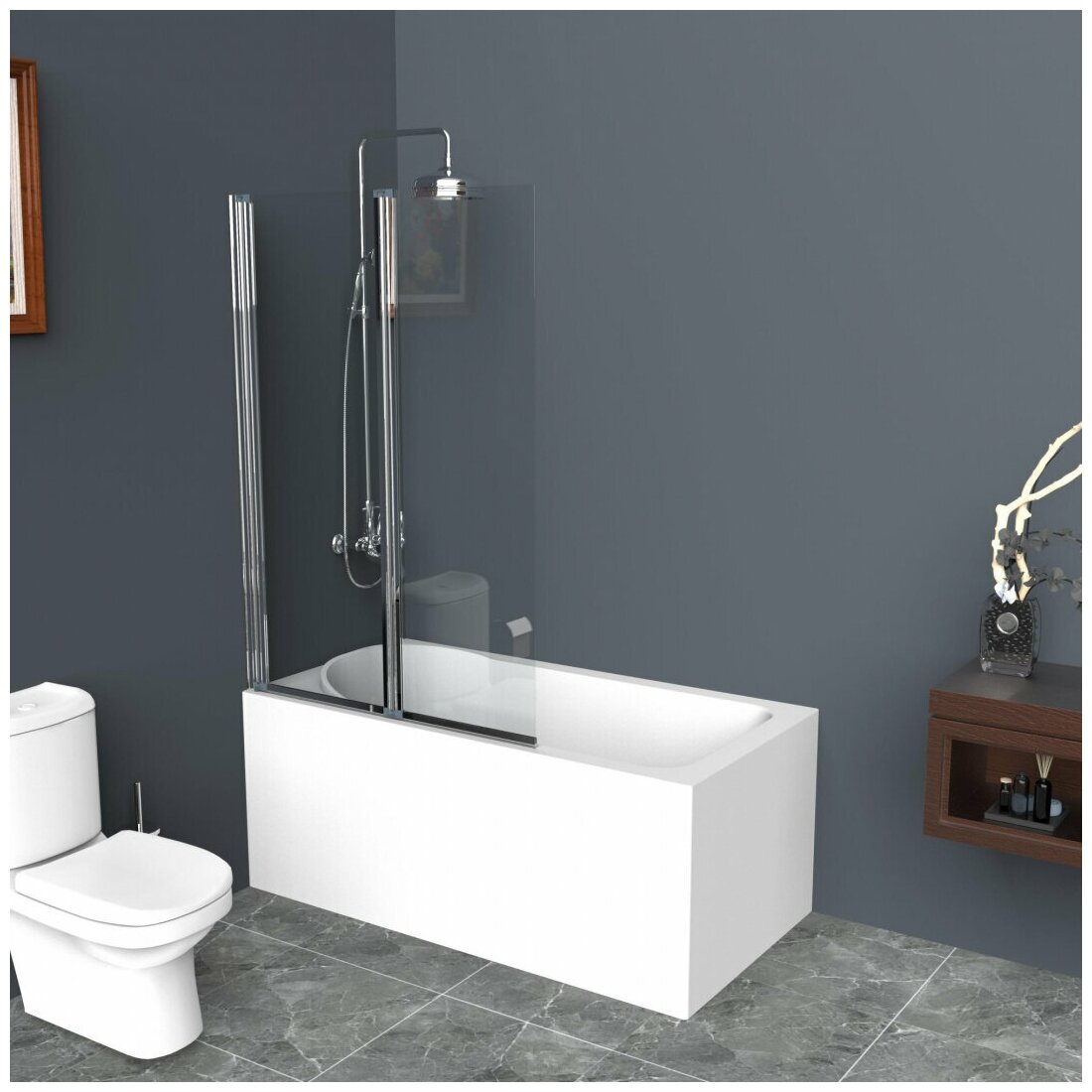 Belbagno Душевая шторка на ванну BelBagno UNO-V-2-120/150-C-Cr
