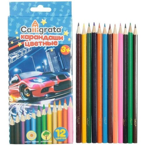 карандаши цветные 12 цветов машинка корпус деревянный шестигранный Карандаши цветные 12 цветов, Машинка, корпус деревянный, шестигранный