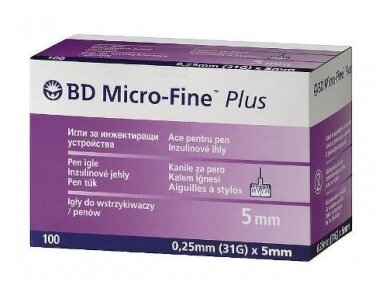 Игла для шприц-ручек BD Micro-Fine Plus, 5 мм x 0.25 мм, размер: 31G, 100 шт.