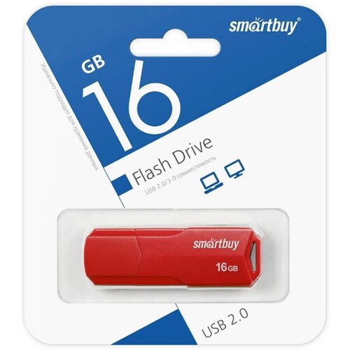 Флеш-накопитель 16Gb SmartBuy Clue, USB 2.0, пластик, красный