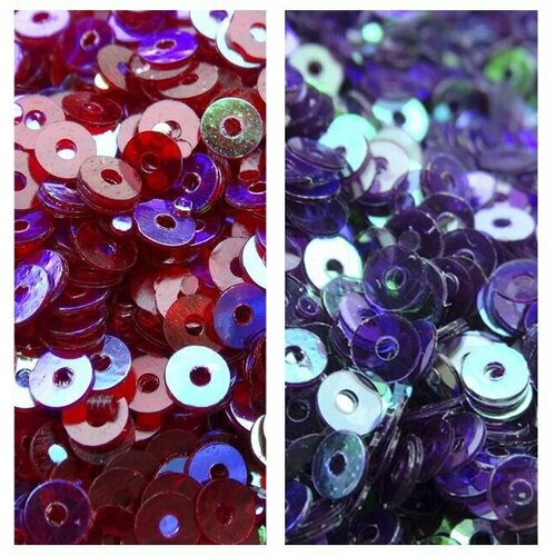 Комплект из двух видов товара пайетки прозрачные 4 мм цвета бордовый 10 гр фиолетовый 10 гр Всего в комплекте 20 гр товара 329₽