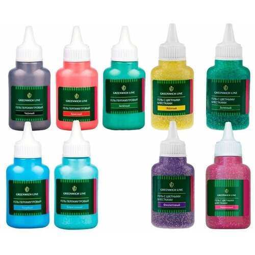 Акриловый гель перламутровый и с цветными блестками, 9Х40мл