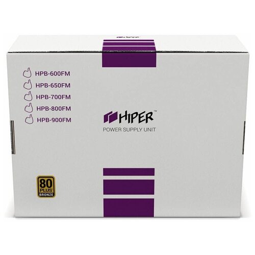 Блок питания HIPER для ПК 650 Ватт/ PSU HPB-650FM (ATX 2.31, 650W, ActivePFC, 140mm fan, Full-modular, Black), 80+, BOX