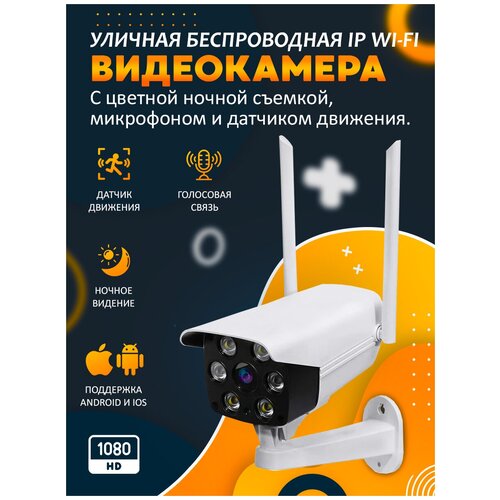 Уличная беспроводная IP Wi-Fi камера видеонаблюдения с ночной съемкой , микрофоном и датчиком движения