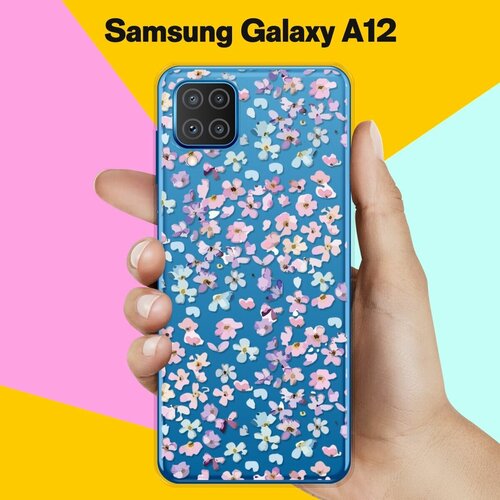 Силиконовый чехол Цветочки на Samsung Galaxy A12 матовый силиконовый чехол all you need is love розовый на samsung galaxy a12 самсунг галакси а12