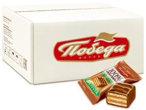 Конфеты Победа вкуса 100% Charged вафельные в молочном шоколаде без сахара, 1.5 кг, картонная коробка
