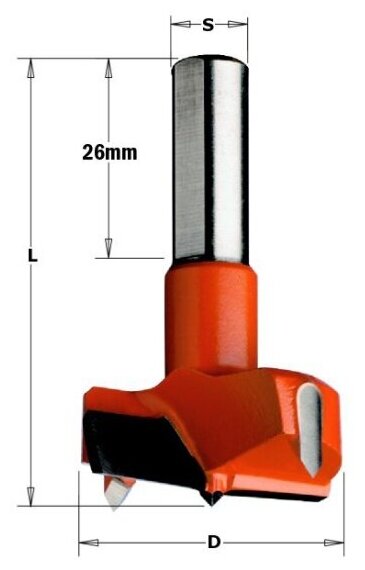 Сверло для присадочного станка Cmt HW 20x57.5 Z=2+2 S=10x26 RH, 317.200.11