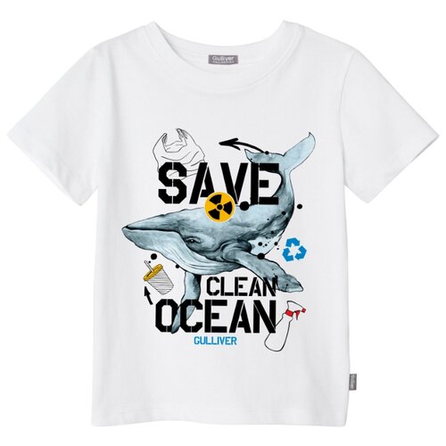 фото Футболка gulliver save clean ocean, размер 146, белый