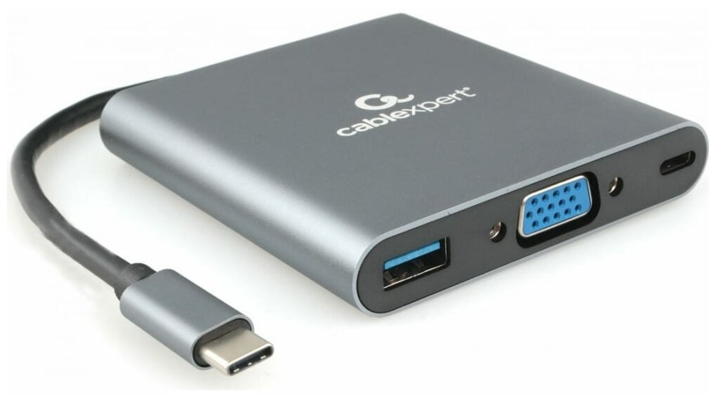 Адаптер интерфейсов Cablexpert A-CM-COMBO6-01, USB-CM 6-в-1 (Hub3.0, HDMI, VGA, кардридер, стерео-звук)