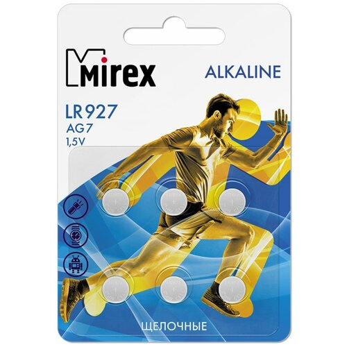 Батарейка Mirex G7-LR927-6BL Alkaline, 1.5B, (6/216/648), 6шт батарейка kodak lr57 lr926 lr927 v7ga ag7 g7 10 шт