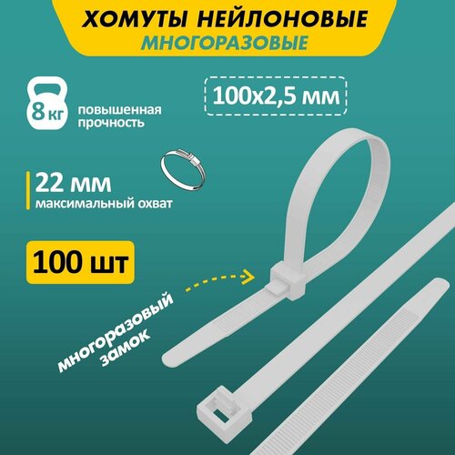 Стяжка кабельная (хомут стяжной) REXANT 07-0109 2.5 х 100 мм 100 шт.