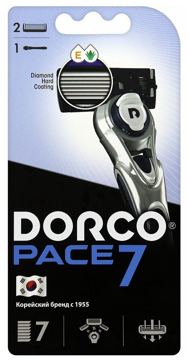 Бритвенный станок Dorco PACE7 (1 станок 2 кассеты) 7 лезвий плав. головка крепление PACE