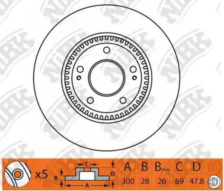 NIBK RN1348 Диск тормозной передний вентилируемый