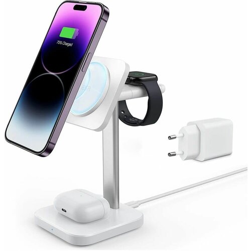 Беспроводное зарядное устройство ESR HaloLock 3 в 1 MagSafe для iPhone, iWatch и Airpods, EU вилка - белое