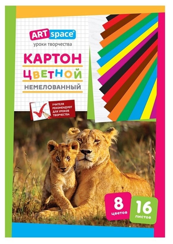 Картон цветной ArtSpace А4, 16 листов, 8 цветов, немелованный, в папке Нкн16-8_6961