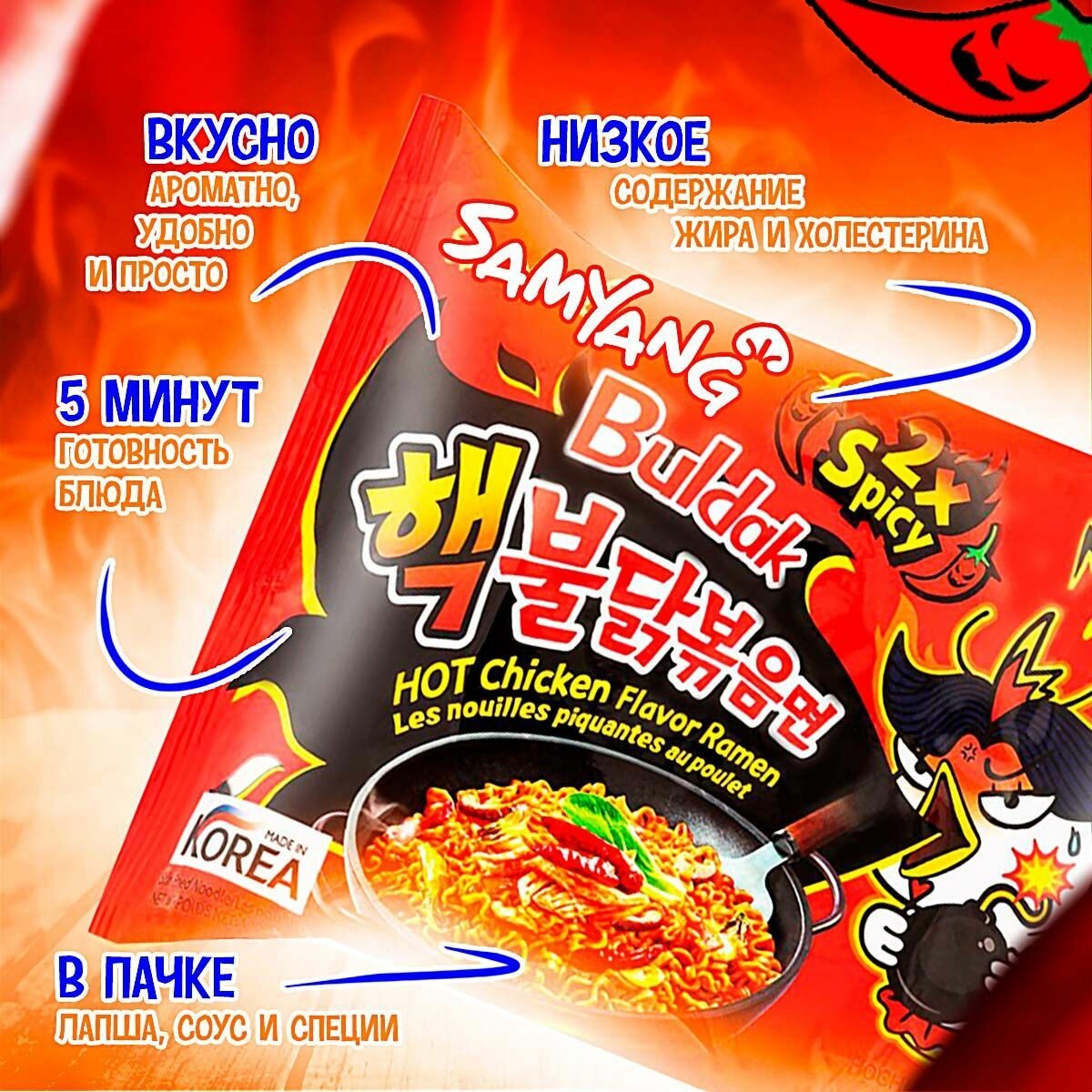 Лапша Samyang Очень острая со вкусом Курицы 140г - фото №7