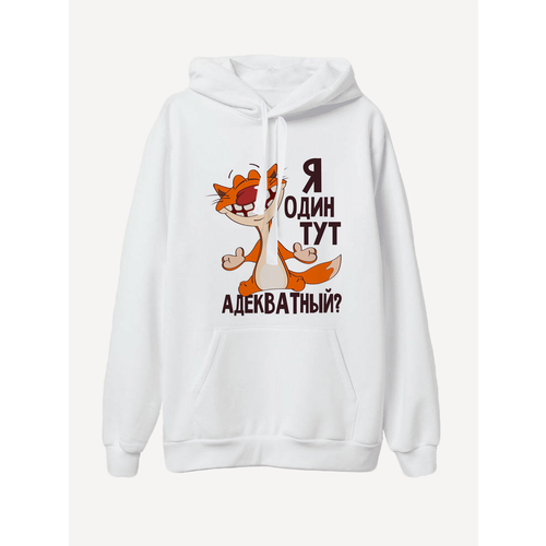 Худи PRINTHAN Худи мужское с принтом Я один тут адекватный? PRINTHAN , белое, силуэт свободный, средней длины, утепленное, размер XL (52), белый