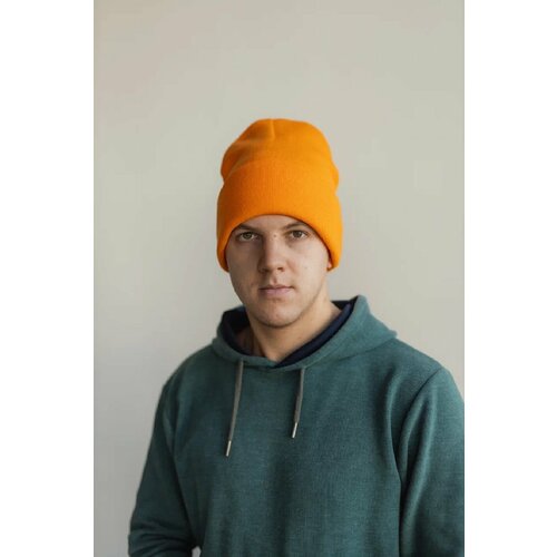 фото Шапка бини шапка мужская вязанная бини вязаная демисезон демисезонная, хлопок, вязаная, размер one size, оранжевый китай