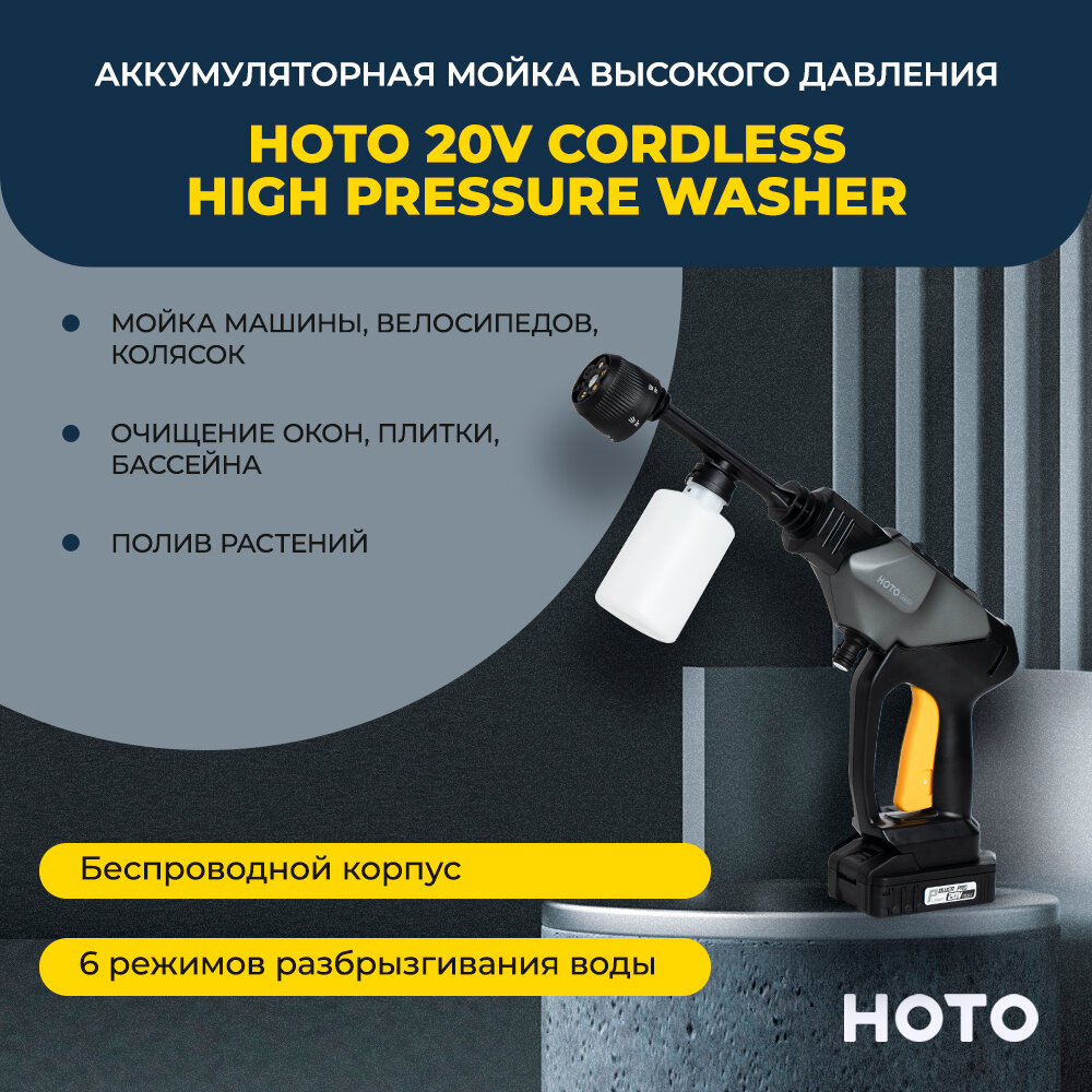 Мойка высокого давления аккумуляторная HOTO 20V Cordless High Pressure Washer