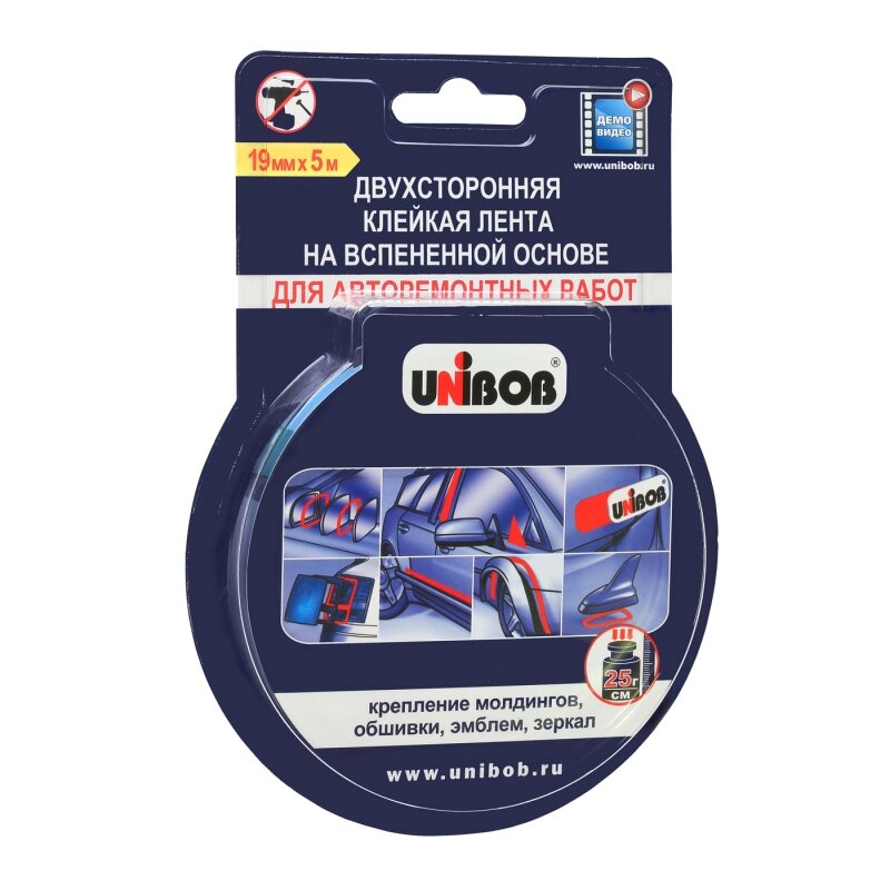 Двухсторонняя клейкая лента (вспен.) 19 мм х 5 м Unibob 7630