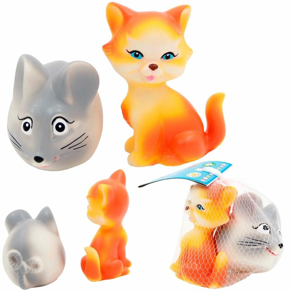 Игрушки для ванны ПКФ Игрушки "Котик и Мышка-хозяюшка", резиновые, в сетке