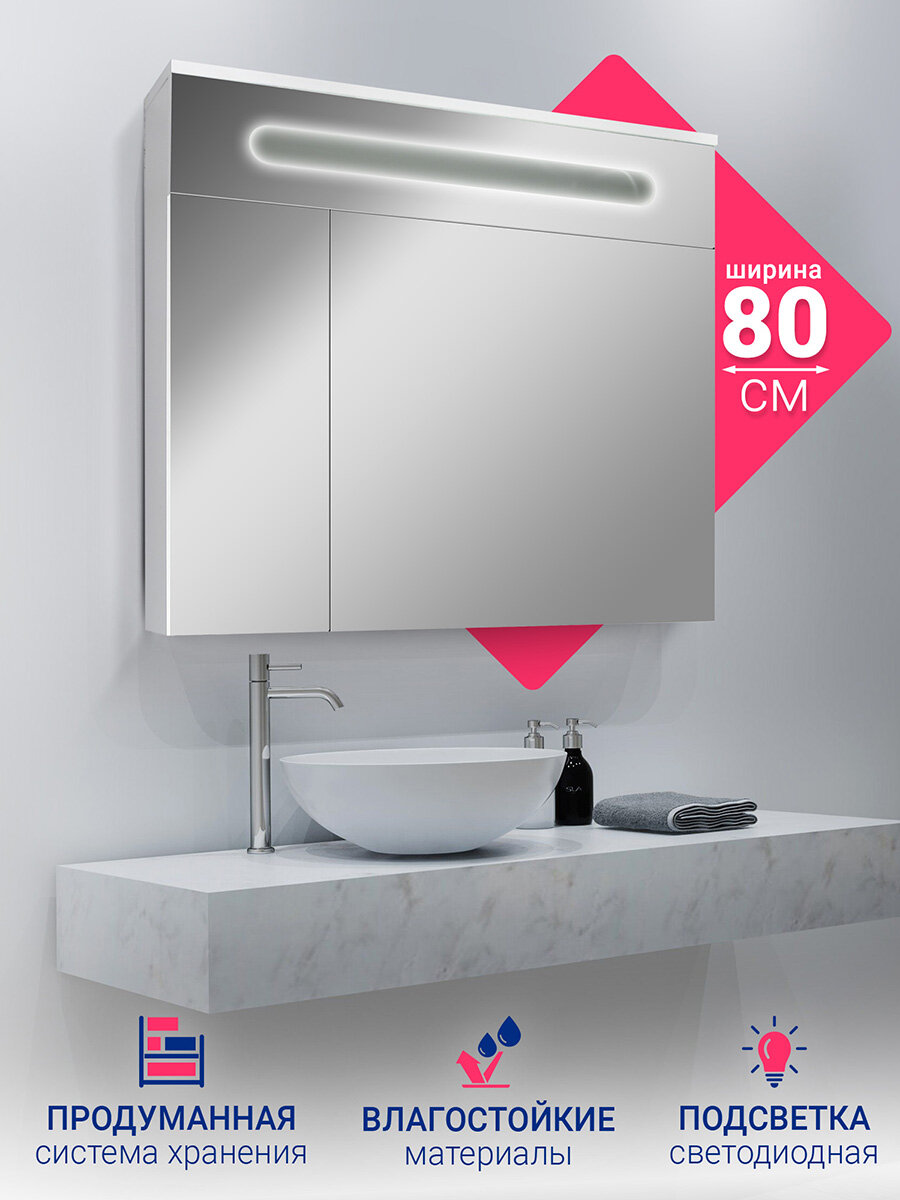 Зеркало со шкафом Магнолия 80 с подсветкой, белый, правый DORATIZ 2711.315