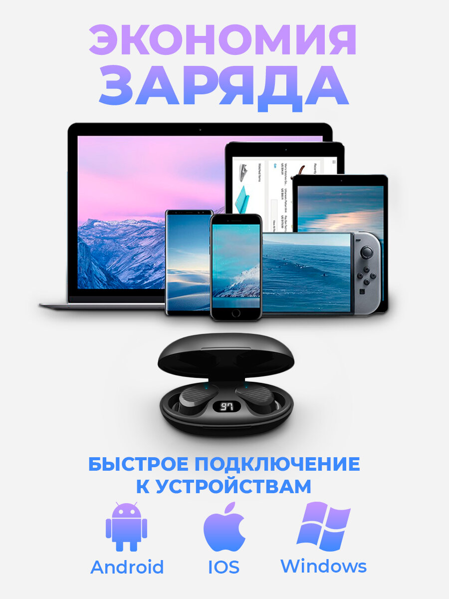 Наушники беспроводные, Bluetooth 5.3, игровые наушники TWS для iphone, android, как sony, jbl, airpods, черные — фото 1