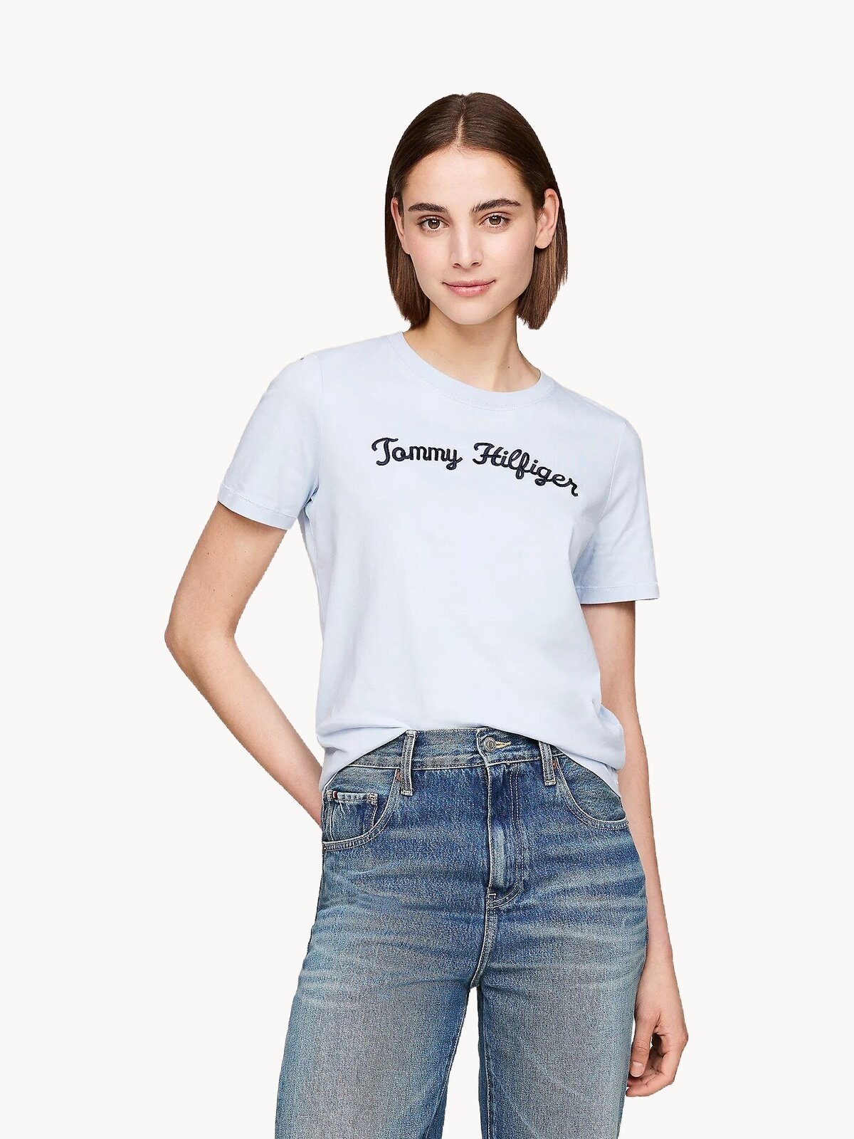 Футболка TOMMY HILFIGER Script Logo Embroidery, размер L, голубой