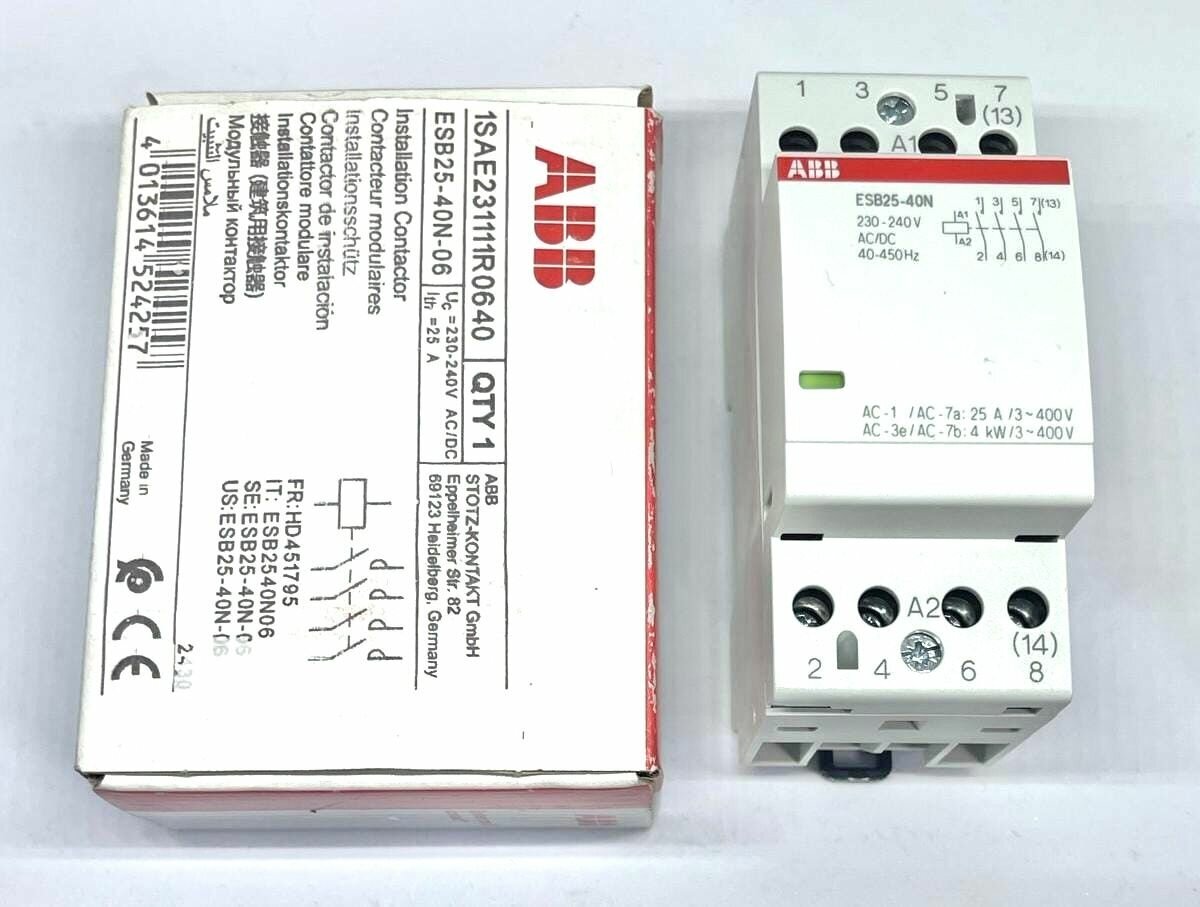 Контактор модульный ABB ESB25-40N-06 (25А АС-1, 4НО), катушка 230В AC/DC