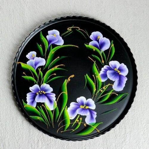 MARU Поднос Ирис на чёрном художественная роспись 28 см 907₽
