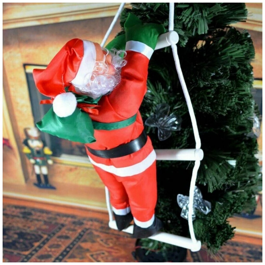 Украшение на праздник новый ГОД ! Украшение на окна Ёлку - Дед Мороз на лестнице - 90 см. (лестница 115см)