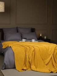 Плед TexRepublic Deco Кубики Фланель, 150х200 см, 1,5 спальный, покрывало накидка на диван, мягкий, горчичный желтый