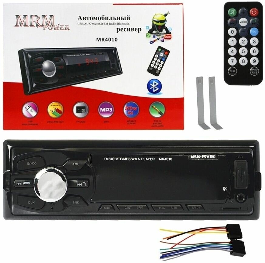 Автомагнитола 1DIN MRM MR4010 LED экран, Bluetooth, USB разъем, AUX, пульт ДУ, FM радио, мощность 4*50 W, APS