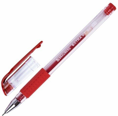 Ручка гелевая с грипом BRAUBERG "EXTRA GT NEEDLE", красная, игольчатый узел 0,5 мм, линия 0,35 мм, 143921