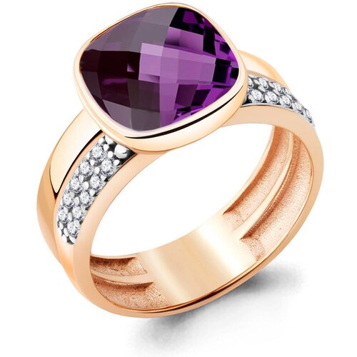 фото Кольцо diamant online, серебро, 925 проба, золочение, фианит, аметист, размер 17.5