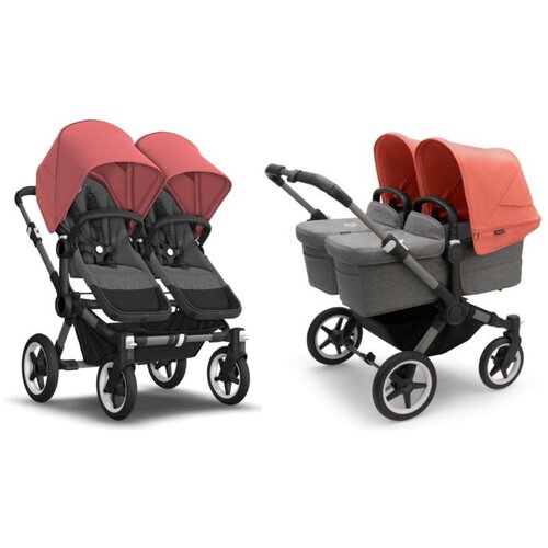 Детская коляска 2 в 1 для двойни и погодок Bugaboo Donkey5 Twin Graphite/Grey Melange/Sunrise Red