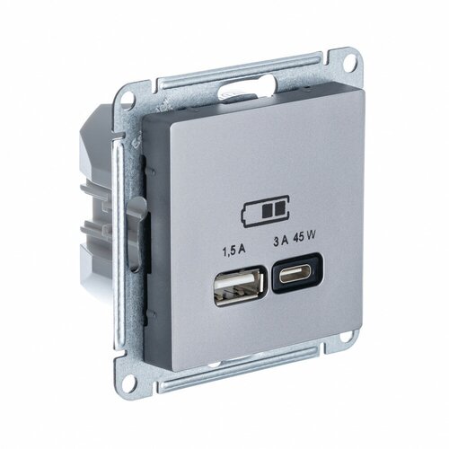 SE AtlasDesign Сталь USB Розетка A + тип-C 45W высокоскор. заряд. QC, PD, мех. ATN000929 розетка livolo usb c 45w vl c7vuc 2ip
