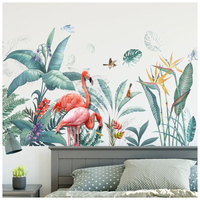 Интерьерная наклейка на стену для декора "Фламинго в цветах", 65*115 см. Декорирование для детской, кухни, спальной, гостиной
