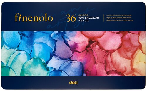 Набор акварельных карандашей Finenolo 36 цветов + кисть, в металлическом коробе-пенале