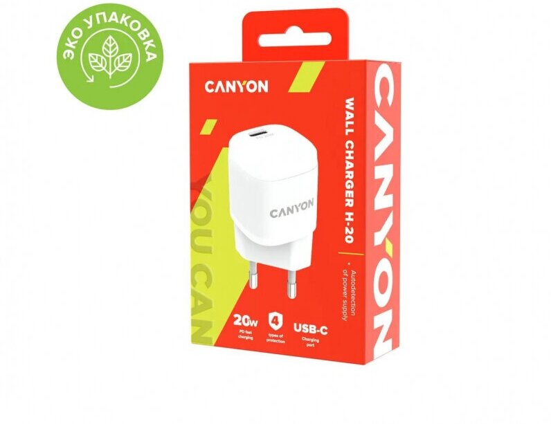 Зарядное устройство сетевое Canyon CNE-CHA20W05 PD 20Вт, USB-C, белый - фото №7