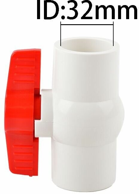 фото Кран клеевой ПВХ 32 мм (DN25 КВ-КВ) шаровый, (цвет белый), ручка бабочка, арматура запорная для соединения труб холодной воды до 60 *С