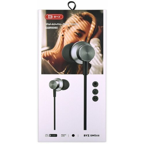 Наушники проводные BYZ SM566 вакуумные с микрофоном 12 метра серый металлик 77600₽