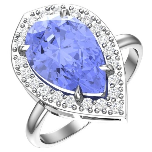 фото Pokrovsky серебряное кольцо с кварцем синтетическим голубым и бесцветными фианитами 1100992-03805, размер 17.5