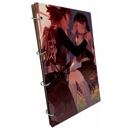 Тетрадь со сменными блоками на кольцах, A4 120 листов с деревянной обложкой аниме - 222