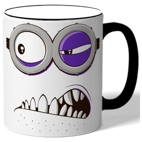 фото Кружка с цветной ручкой миньоны - миньон лицо злится drabs