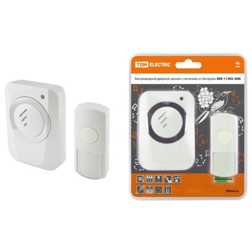 фото Звонок беспроводной на батарейках збб-11/м2-36м (36 мелодий, кнопка ip44, 3х1,5в аа, многокодовый) tdm tdm еlectric