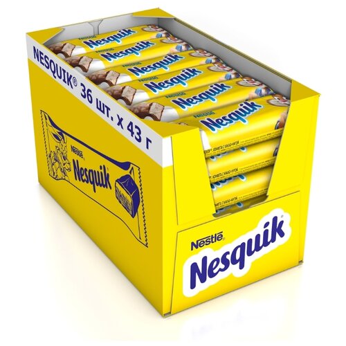 фото Батончик nesquik с какао-нугой, 43 г, коробка (36 шт.)