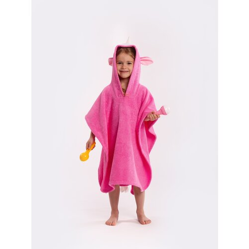 Полотенце-пончо Fluffy Bunny Единорог, цвет Розовый, Размер 132Х67см, 100% хлопок, 380гр/м2