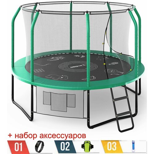 фото Каркасный батут unix line 10ft supreme game (green) + набор аксессуаров, 305х305х241 см